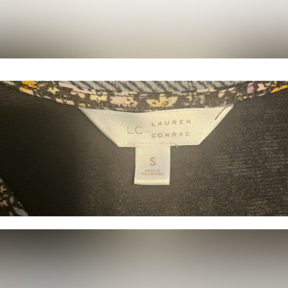 Lauren Conrad Womens Black Floral Short Sleeve V-Neck A Line Dress Size Small - Picture 11 of 11